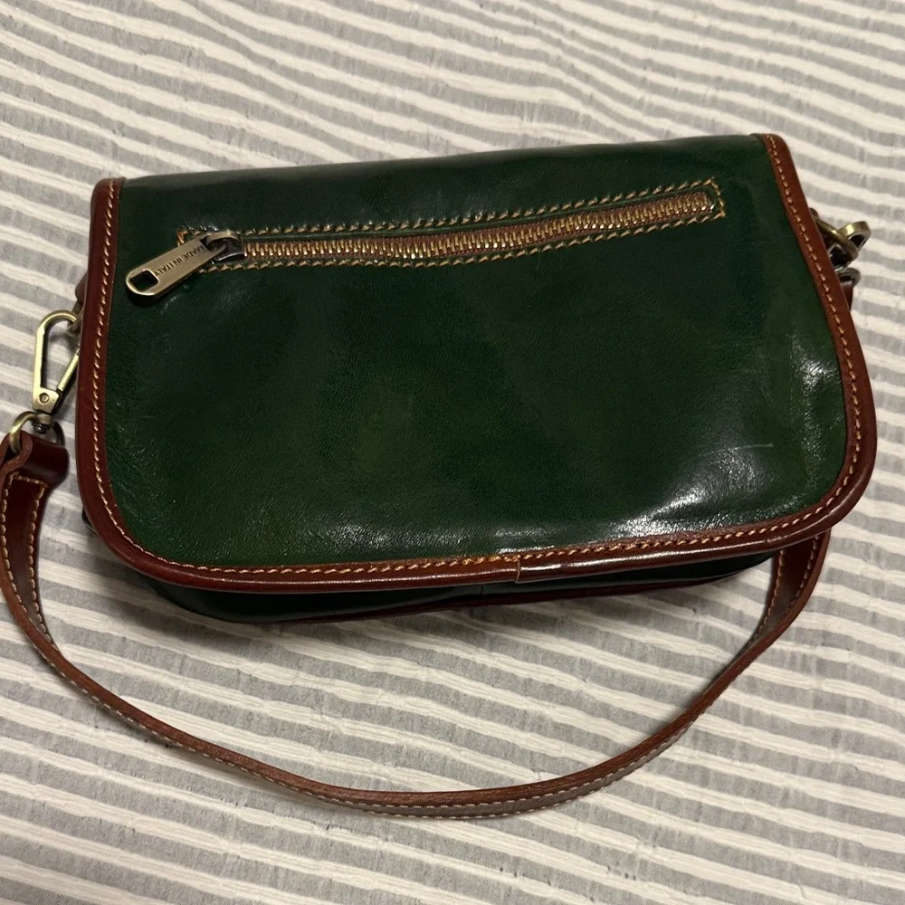 Italian Green and Brown Leather Shoulder Bag - Picture 4 of 6